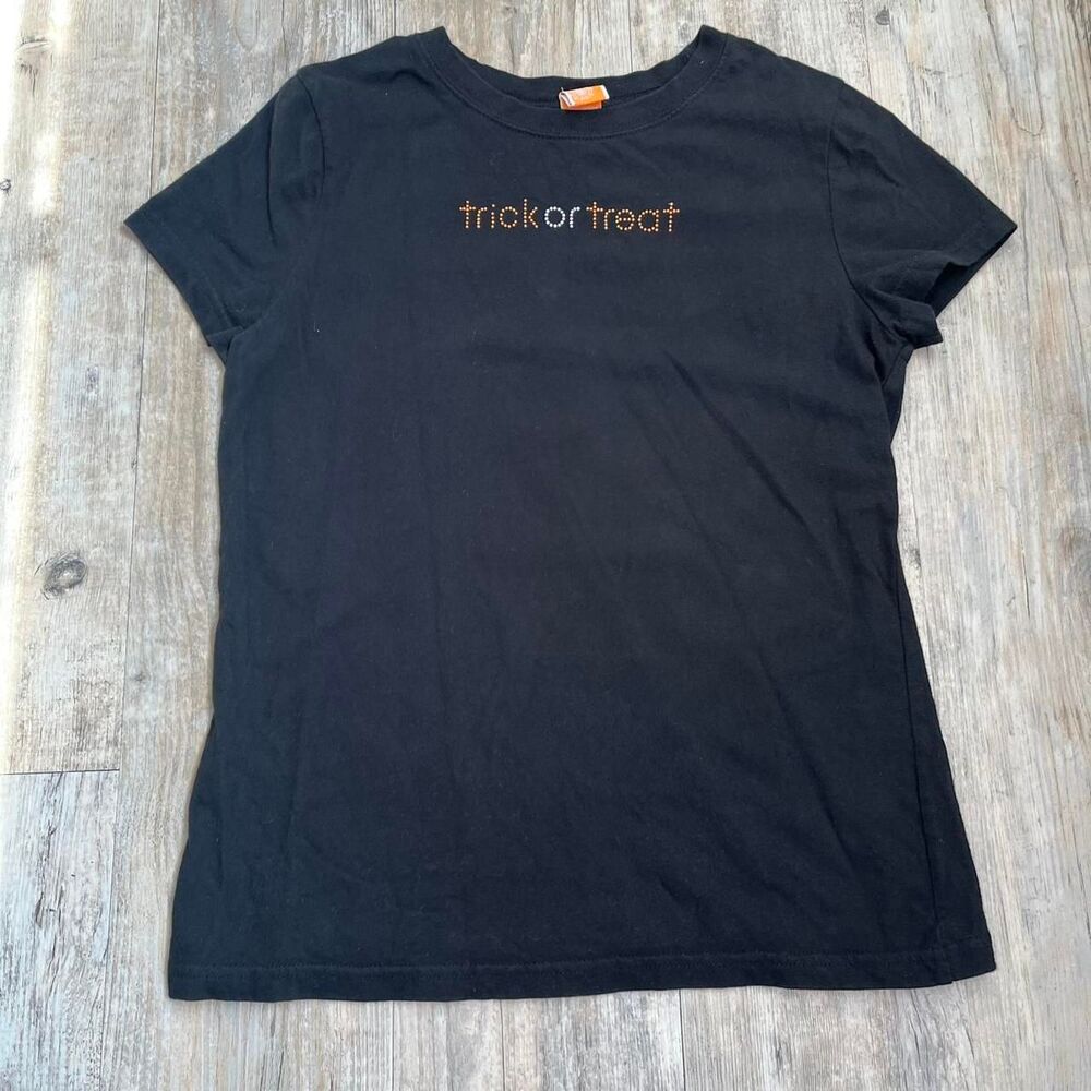 Halloween T-Shirt Women's M Black Orange Spooky Vintage Y2K Baby Tee